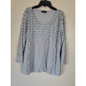 Slinky Brand Tiered Ruffle Top SzL Gray 3/4 Sleeve Layered Pullover Lightweight